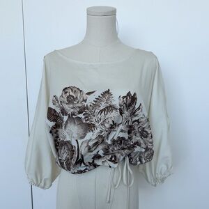 BCBG Ivory Floral Print 3/4 Sleeve Blouse